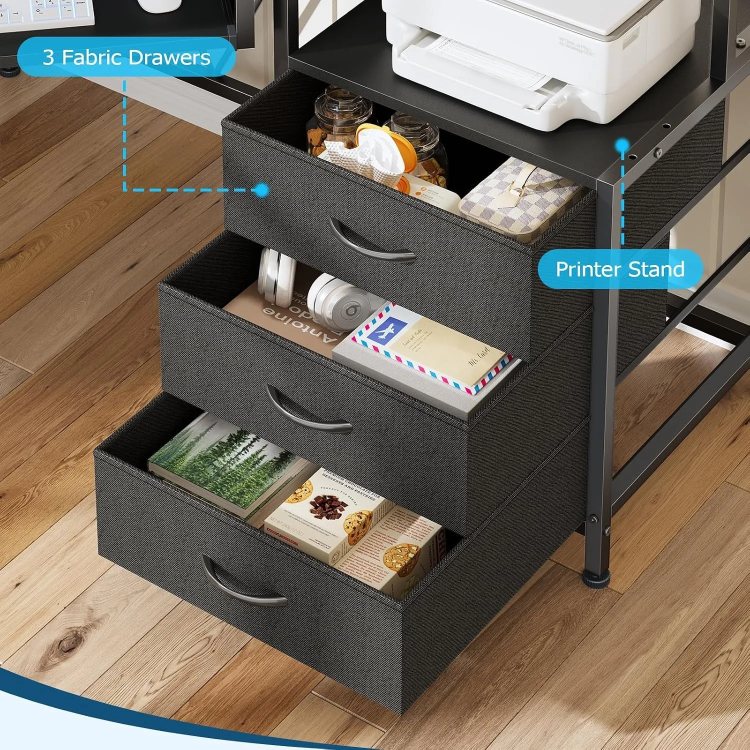 47" Corner Desk with Drawers, Power Outlets ＆ Printer Shelf for Small Space - view 6