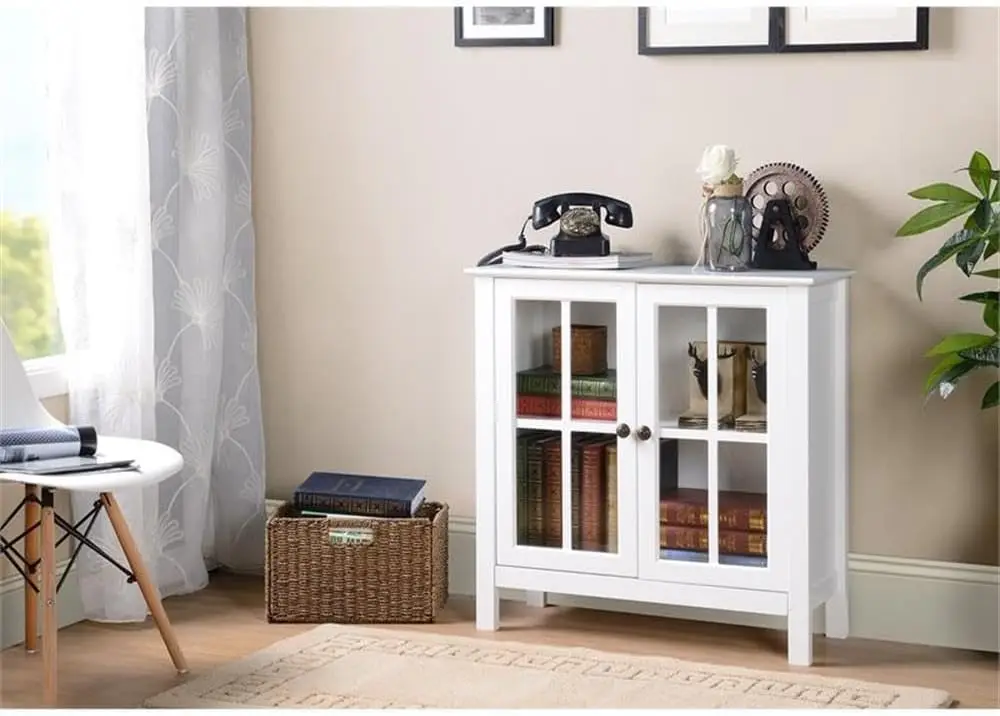 NEW Glass Door Cabinet, White Books, Decorative items, Dinnerware, Tableware, Cutlery, Utensils, Crockery, Cosmetics, Tools