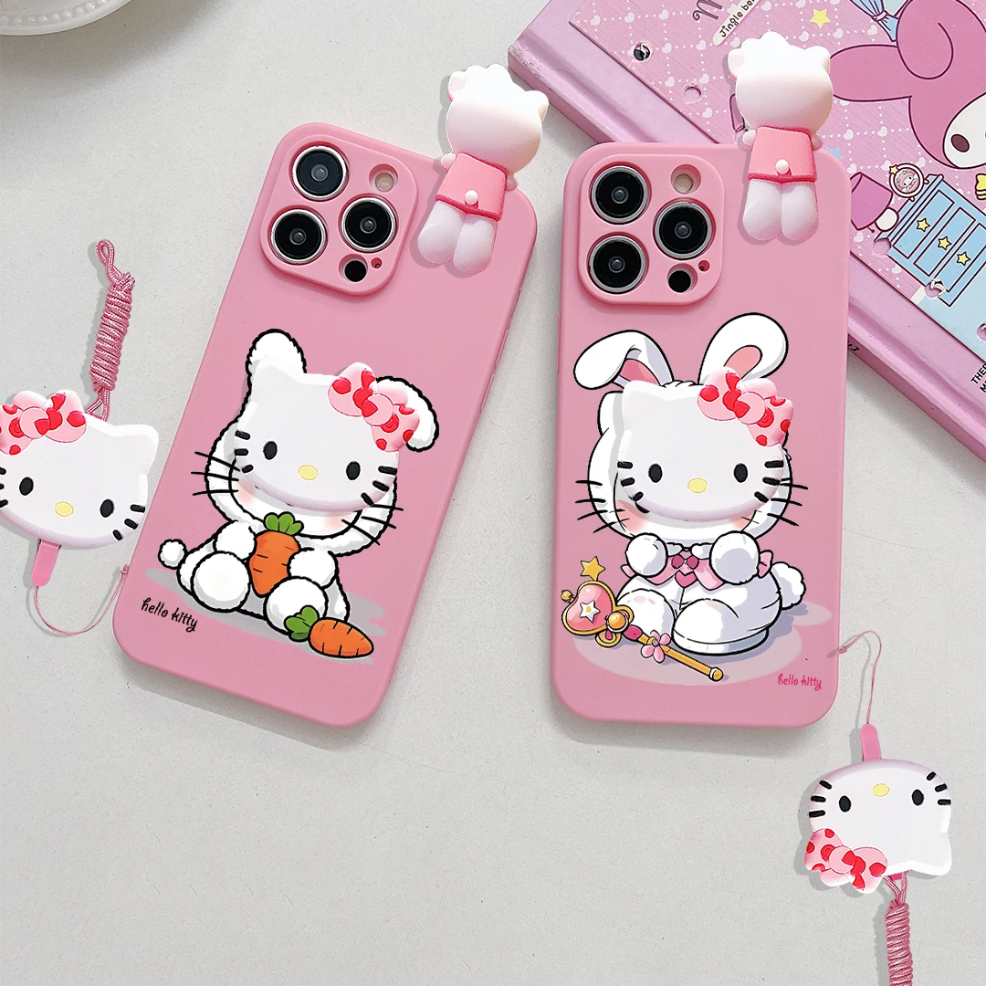 For OPPO A15 94 54 55 53 74 96 57 17 58 78 60 39 Realme C55 53 35 30 21Y 11 33 63 61 67 Hello Kitty Rabbit Case With Holder Rope