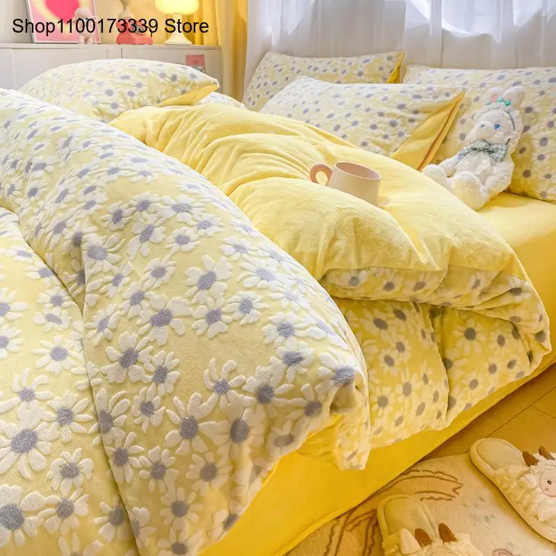 Spring Winter Warm Carved Milk Velvet Duvet Cover Single Piece Household Double Single Person Added Velvet Duvet Cover Flannel