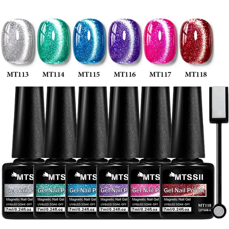

7pcs Glitter Star Cat Magnetic Gel Nail Polish Set Silver Blue Sparkling Glitter Semi Permanent Soak Off UV Gel Varnish Nail Art