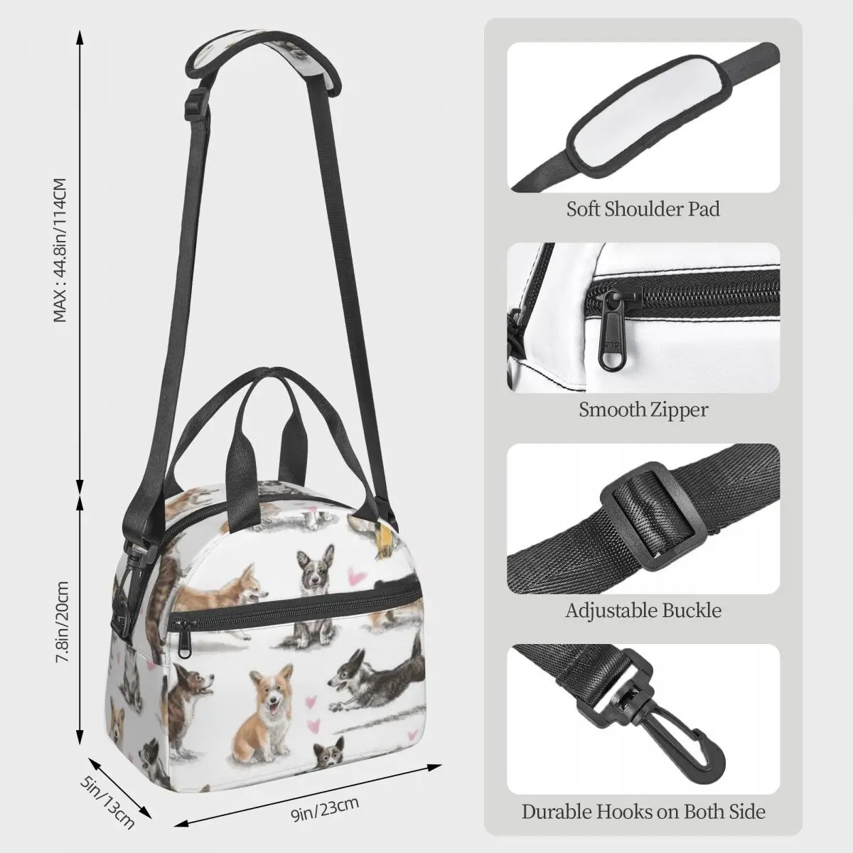 Corgi Insulated Lunch Bag for Women Office Cooler Thermal Box Tote Leakproof Lunch Boxes