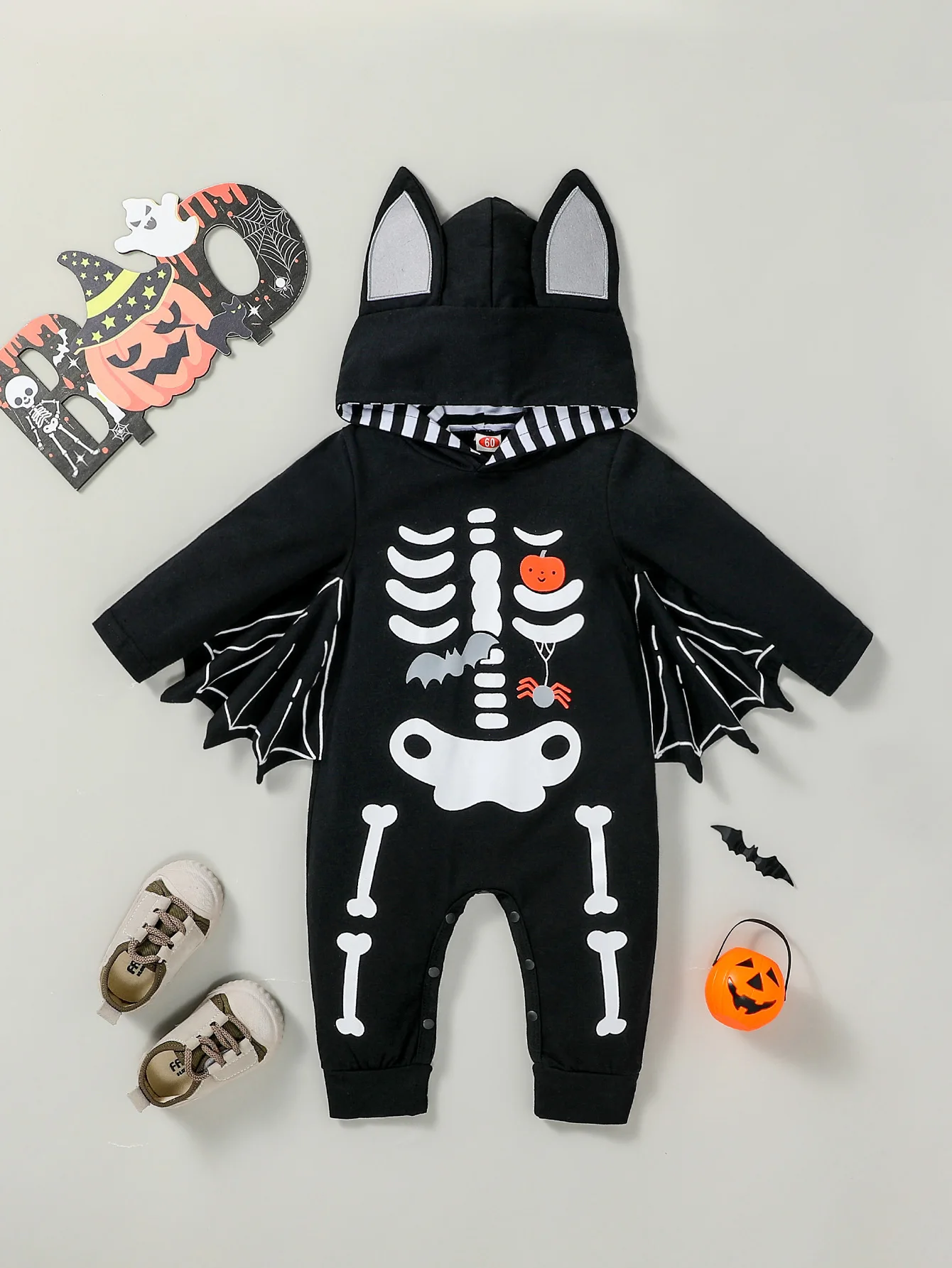 2024 New Fashion Style Baby Boys manica lunga per Halloween Bat Costume tuta con cappuccio