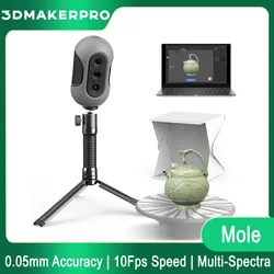 3DMakerpro Mole deluxe 3D Scanner for 3D Printing 0.05mm Accuracy 10FPS Handheld & Turntable Scan NIR Light & Visual Tracking