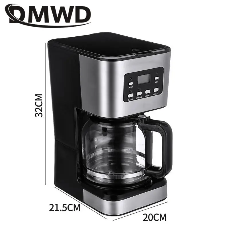 American Automatic Drip Coffee Maker, Chaleira de vidro para casa e escritório, 110 V, 220V, 1.8L, 12 Copos