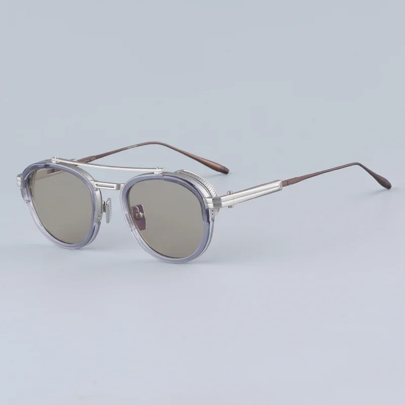

512a-46 Round Alloy Classical Sunglasses for Men and Women High Quality Handmade in Japan Luxury UV400 Eyeglasses with Case