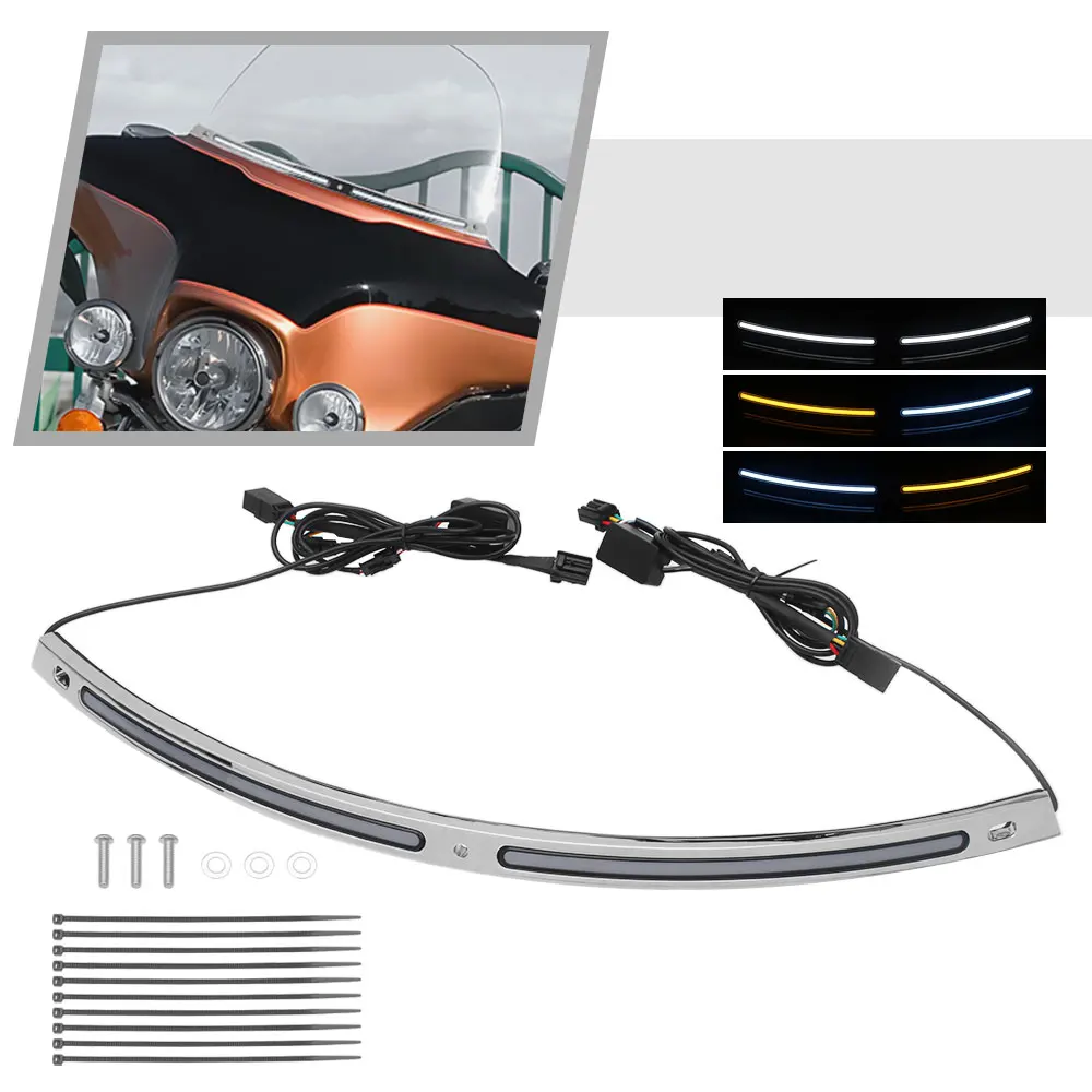 Windshield Chrome 1Set Windshield Trim/LED Running/ Turn signal Light for Harley Touring Electra Glide Classic FLHTC/I 1996-2013