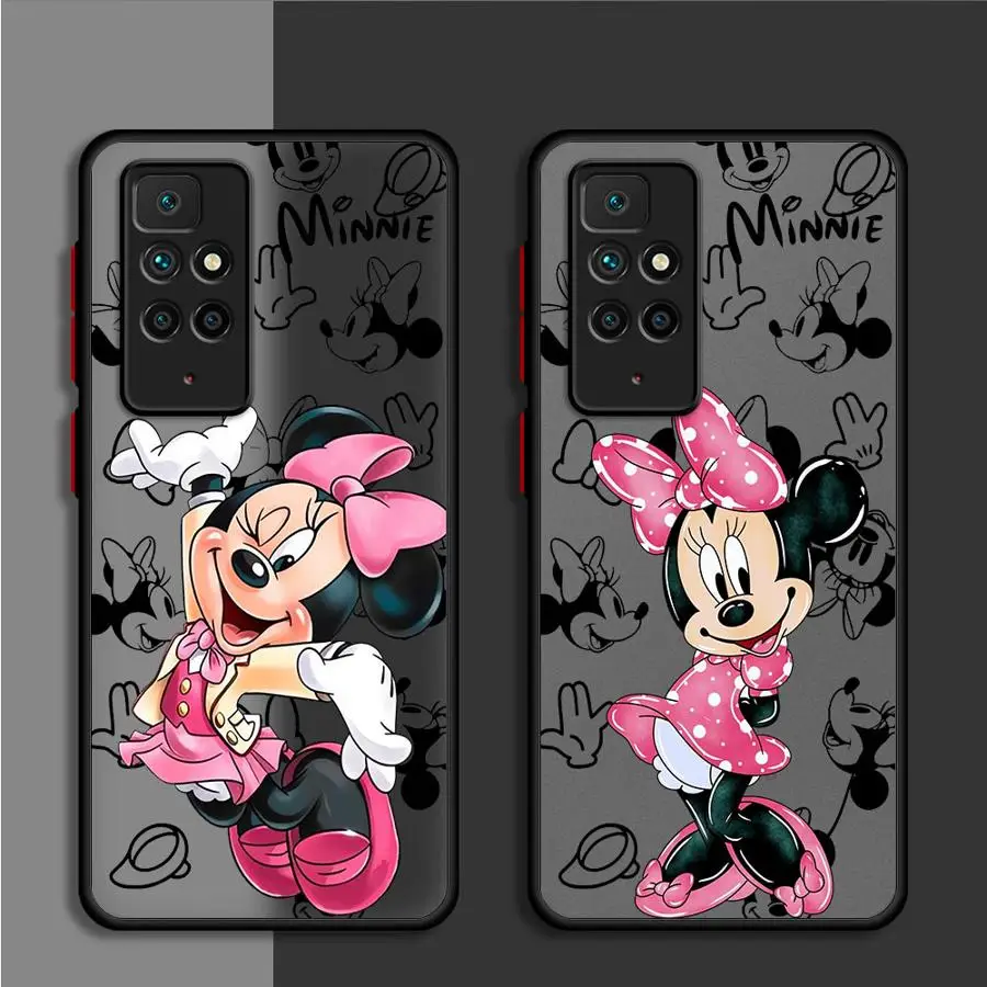 Matte Case for Xiaomi Redmi Note 11 10 Pro 9S 9 12C 12S 10C 9A 9C 11 Lite Poco X3 NFC Phone Cover Art Disney Minnie Pink Girl