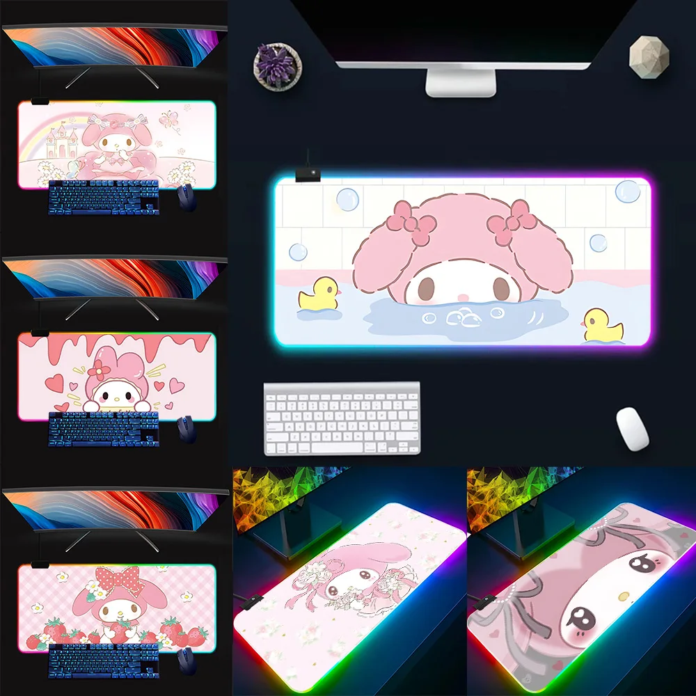 Cute M-Mymelody RGB Pc Gamer Keyboard Mouse Pad Mousepad LED Glowing Mouse Mats Rubber Gaming Computer Mausepad