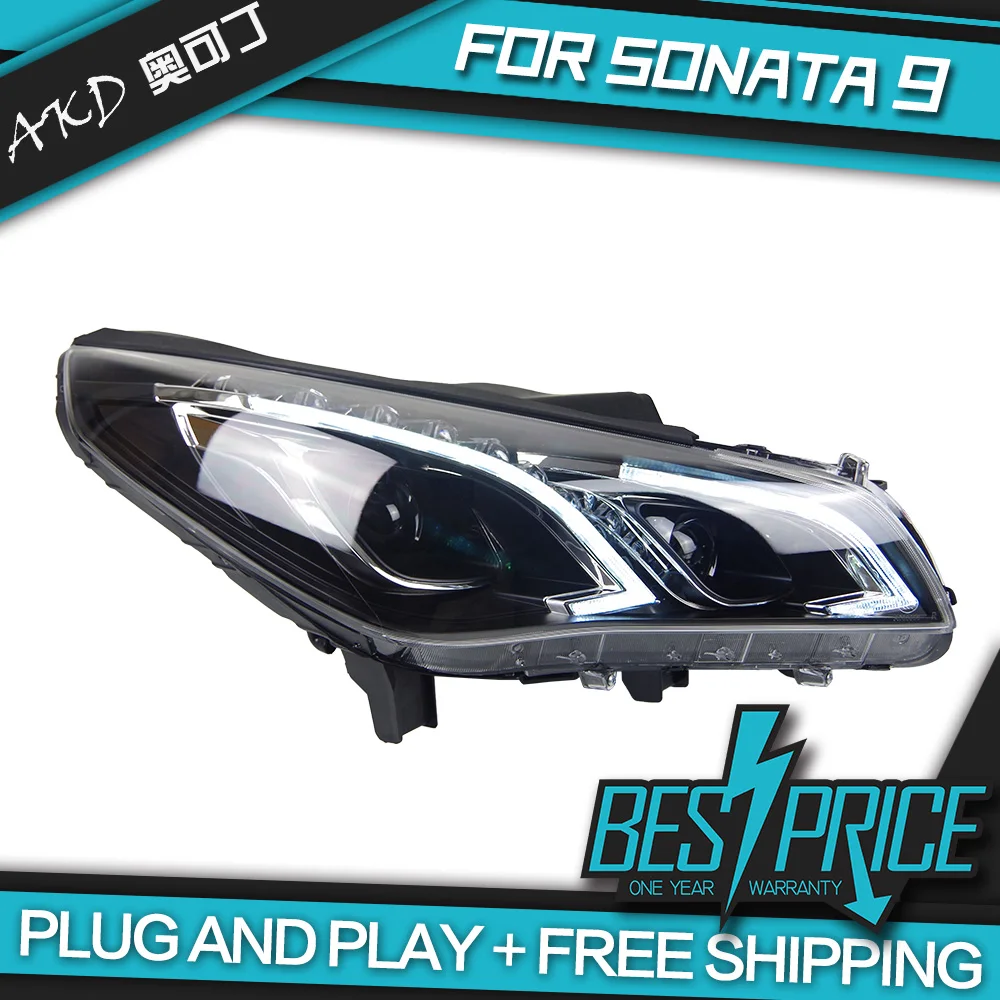 AKD Cars Styling Headlight for Hyundai Sonata9 Sonata 9 2015 Headlights LED Running Lights Bi-Xenon Beam Fog Lights Angel Eyes