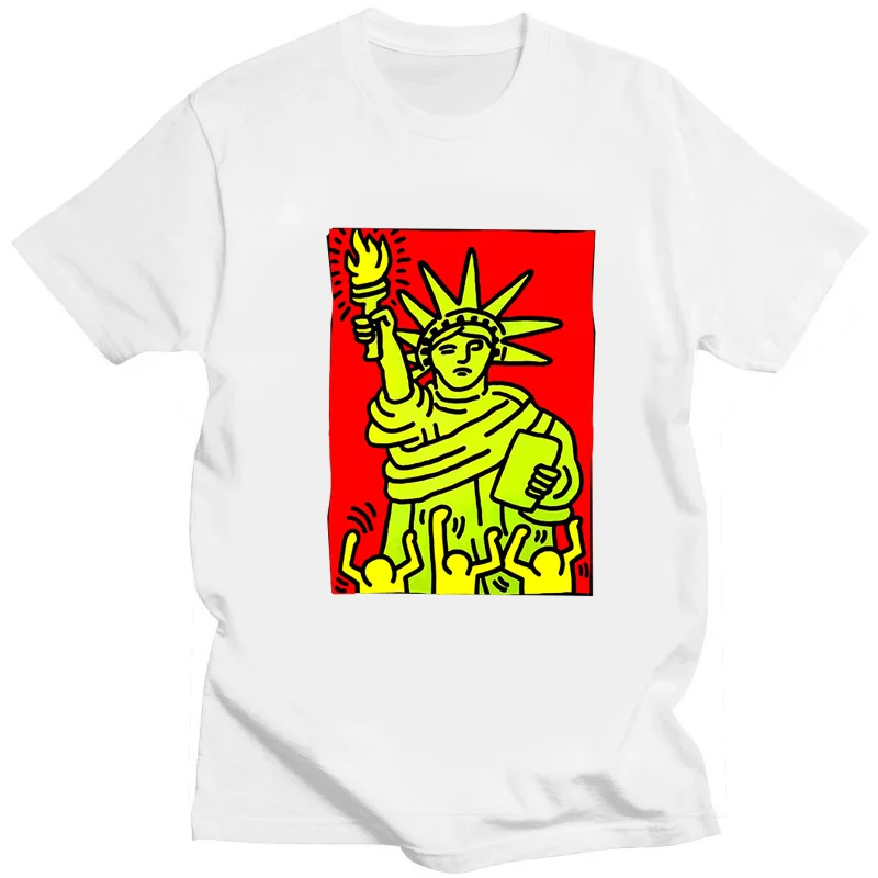 Cartoons Statue of Liberty on Red Background Print Men Women Tshirt Casual Tops Fashion Summer Tee Streetwear Shirt Short-sleev