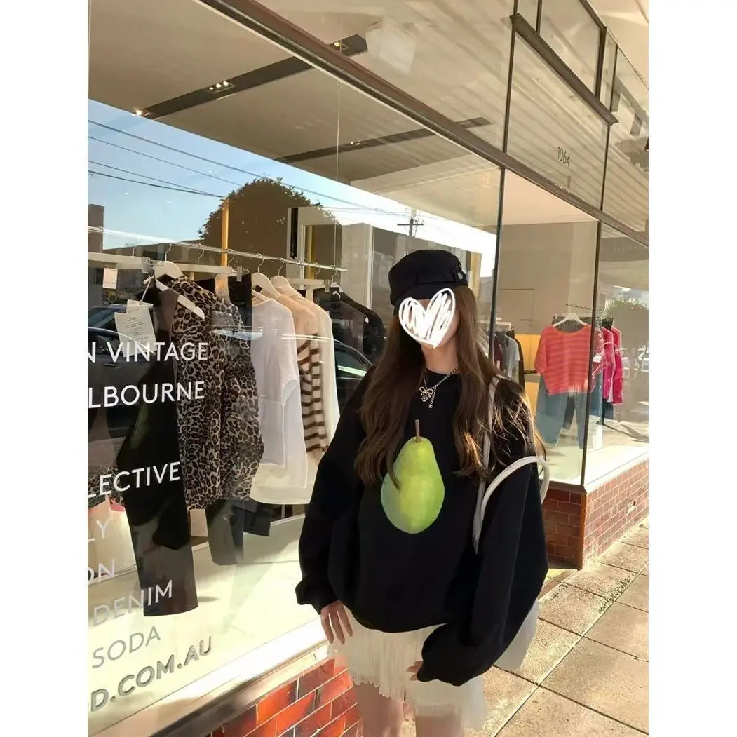 Sudadera de cuello redondo de algodón puro 2505 para mujer, Top informal de estilo europeo y americano con temperamento para ir al trabajo, otoño e invierno