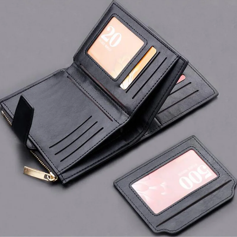 Men\'s Short 15 Card Slot Buckle Wallet PU Leather Folding Purse Fashion Matching Man Business Zero Zipper Wallet New 2022