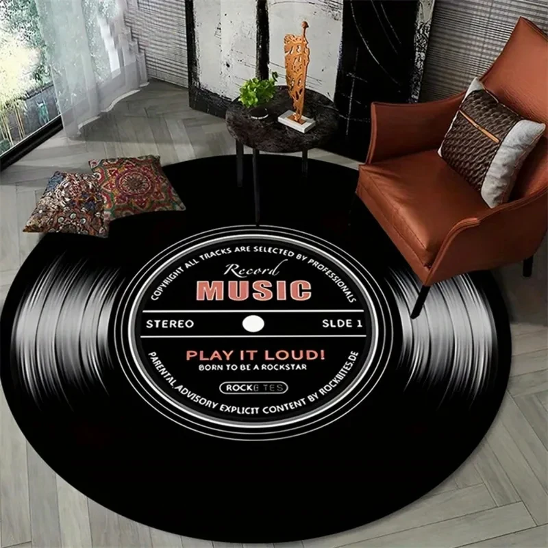 VIKAMA Play It Loud Music Record Area Rug, Vintage Round Rock Style Mat, Soft Non-slip Durable Carpet For Music Fans Home Indoor