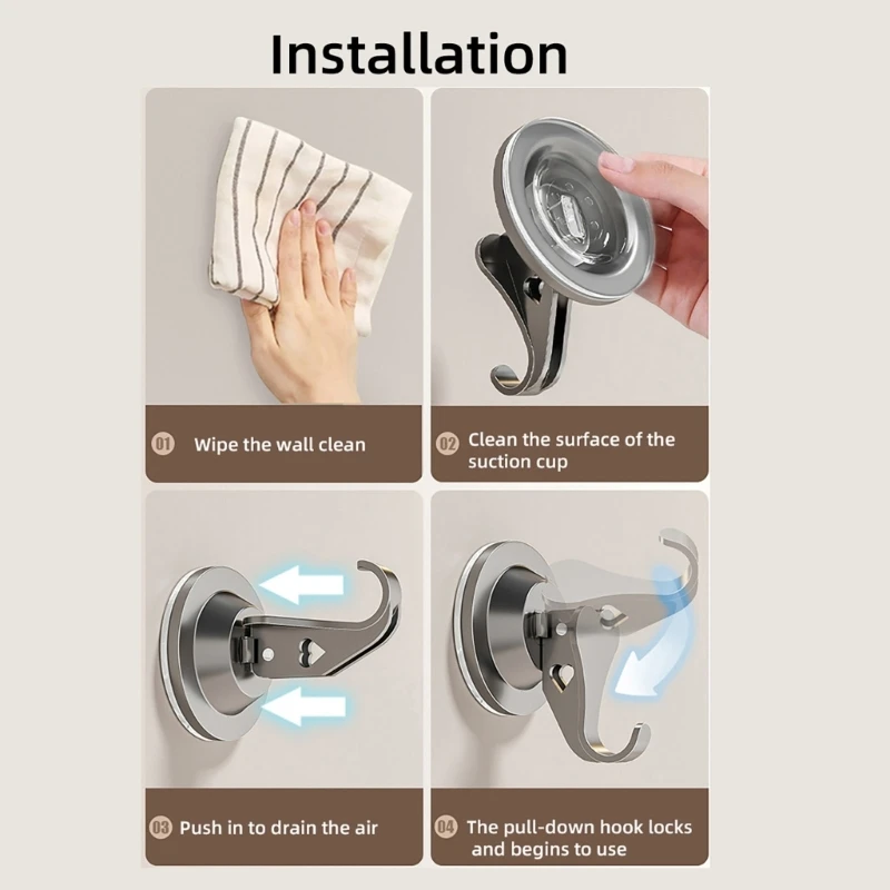 

New 4Pcs Heavy Duty Vacuum Shower Hook Reusable Towel Holder Bathroom Hook High Strength Suction Cup Hook Enduring