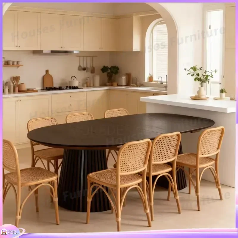 Modern Folding Dining Table Wooden Vertical Stripe Retractable Extendable Space Saving Compact Foldable Table for Home Office