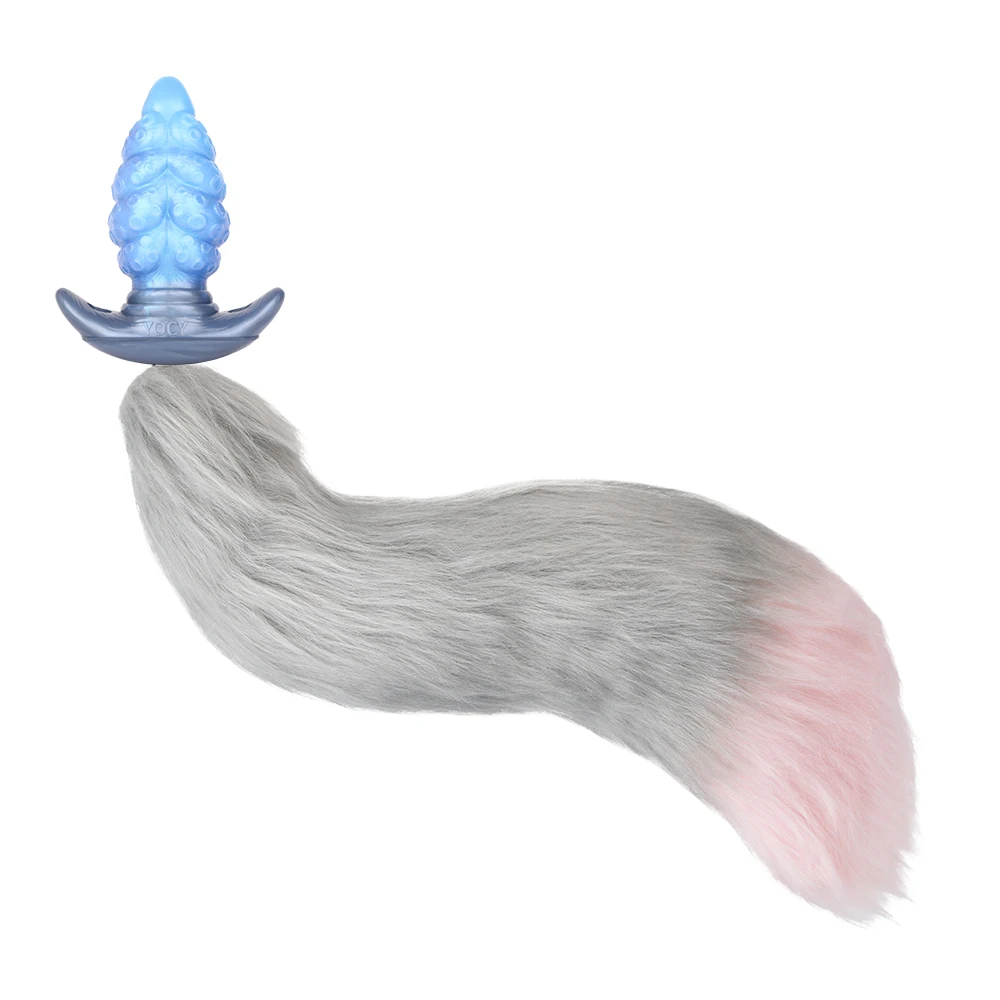 ELKKOST الأزرق سيليكون بعقب المكونات مع ذيل كبير حجم S M L XL XXL التحكم اللاسلكي هزاز قضيب جلدي يمكن ارتداؤها الشرج ألعاب جنسية #5