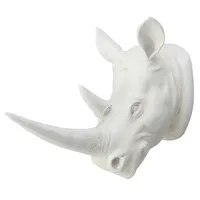 KiWarm Resin Exotic Rhinoceros Head Ornament White Animal Statues Crafts for Home Hotel Wall Hanging Art Decoration model Gift