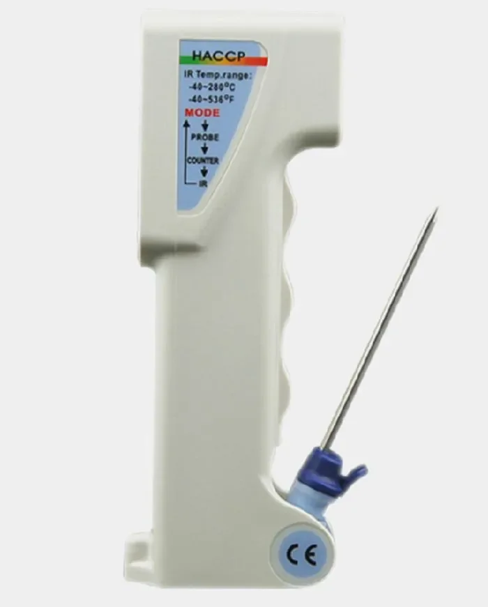 AZ8838 جديد عالي الدقة HACCP مقياس الأشعة تحت الحمراء عدم الاتصال المكونات في الاستشعار الصناعي ميزان حرارة اللحوم الرقمي مع التحقيق