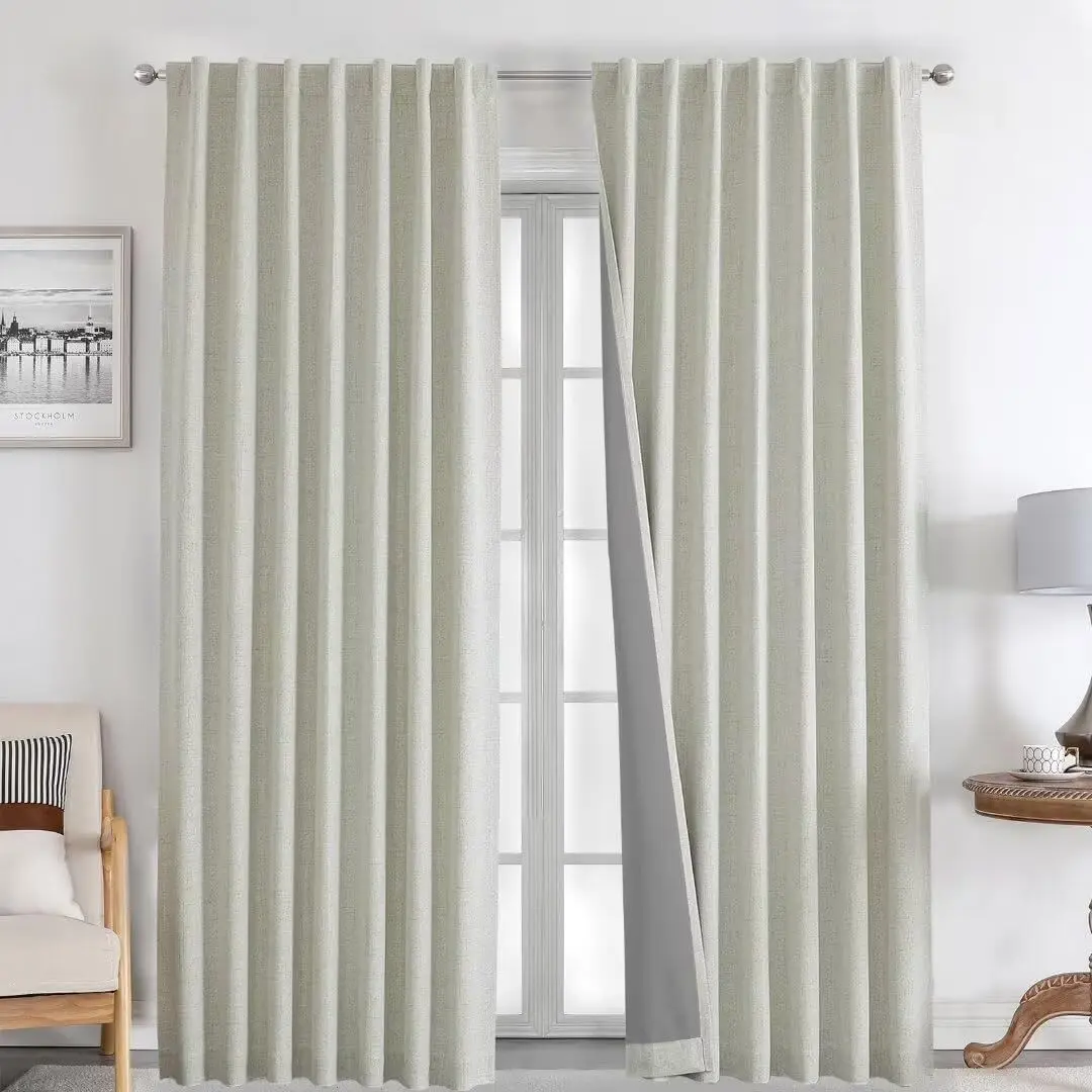 100% full blackout coating customized linen curtains color linen cotton linen curtains finished products