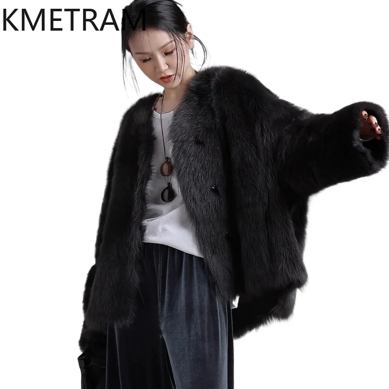 

KMETRAM Natural Tuscany Sheepskin Wool Fur Coat V-neck Luxury Clothing Fall-Winter 2025 Women's Fur Jacket manteaux hiver femme