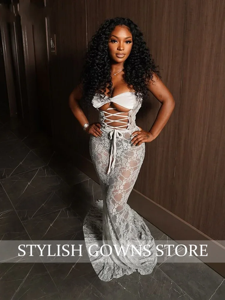 แอฟริกันสีแดงชุดราตรียาว 2025 เซ็กซี่สําหรับสาวสีดําลูกไม้ Appliques ชุดวันเกิด Lace Up ชุดราตรีที่กําหนดเอง