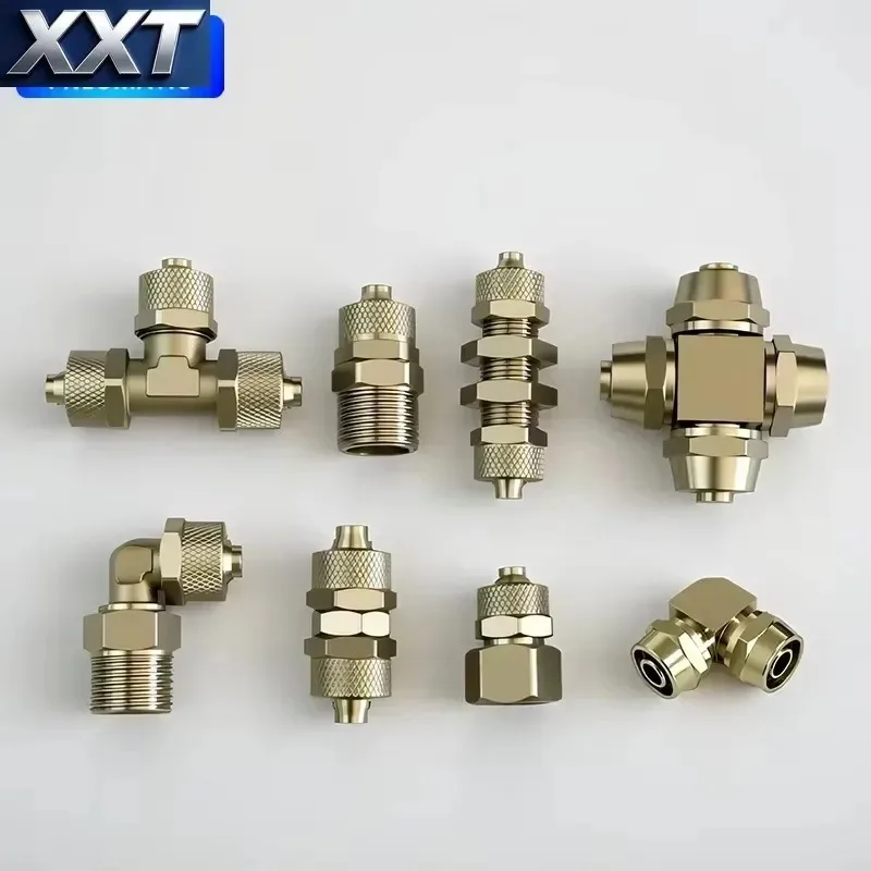 XXT Copper Compressed air Pipe Coupling Elbow Straight-through Three-way Reducer External Thread Internal Thread Locknut