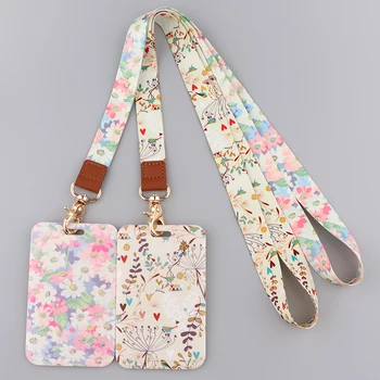 Ransitute R2806 꽃 패션 Lanyards Id 배지 홀더 버스 패스 케이스 커버 슬립 은행 신용 카드 홀더 스트랩 카드 소지자