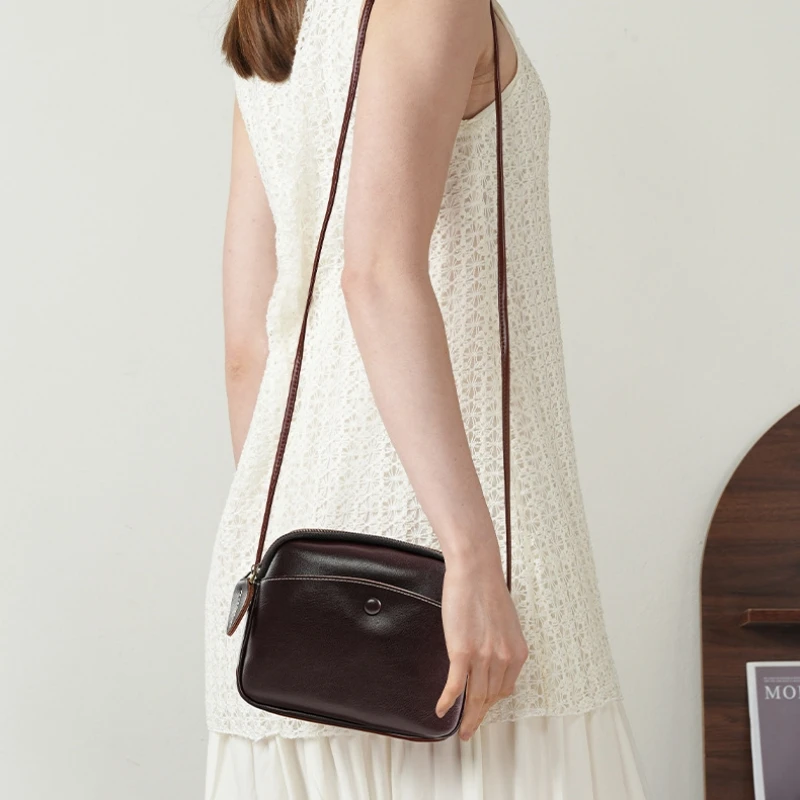 YANATARI Mini Small Genuine Leather Vintage Bag Crossbody Bag Luxury Mobile Phone Shoulder Bag Women Mobile Bag for Women view 6