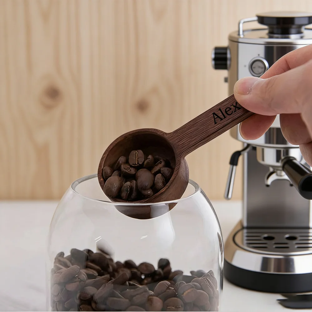 

Custom Name Wooden Coffee Measuring Spoon Engraved Natural Wood Scoop Measuring Tool for Coffee Beans Sugar Kitchen Barista Gift