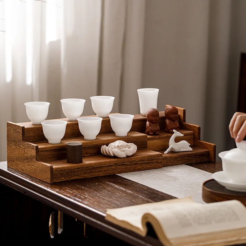 Walnut desktop rack storage box solid wood cup holder tea set essential oil shelf bamboo telescopic seasoning rack
