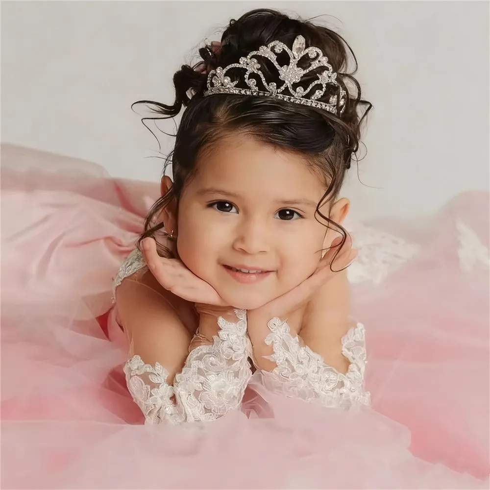 فستان فتاة الزهور الوردي المخصص لحفلات الزفاف بأكمام طويلة مزين بفيونكة دانتيل بطول الأرض للأطفال وحفلات أعياد الميلاد وصيفة العروس #5