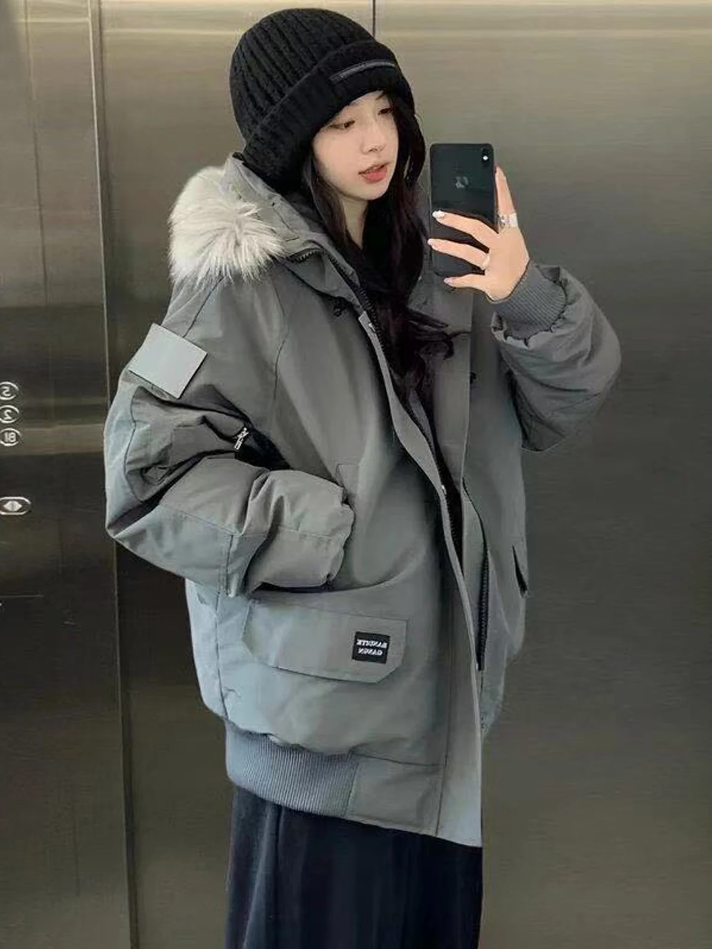 

Хлопковая куртка с капюшоном в стиле ретро, женская зимняя теплая пуховая парка, пальто с пушистым воротником, корейский свободный крой, длинный све