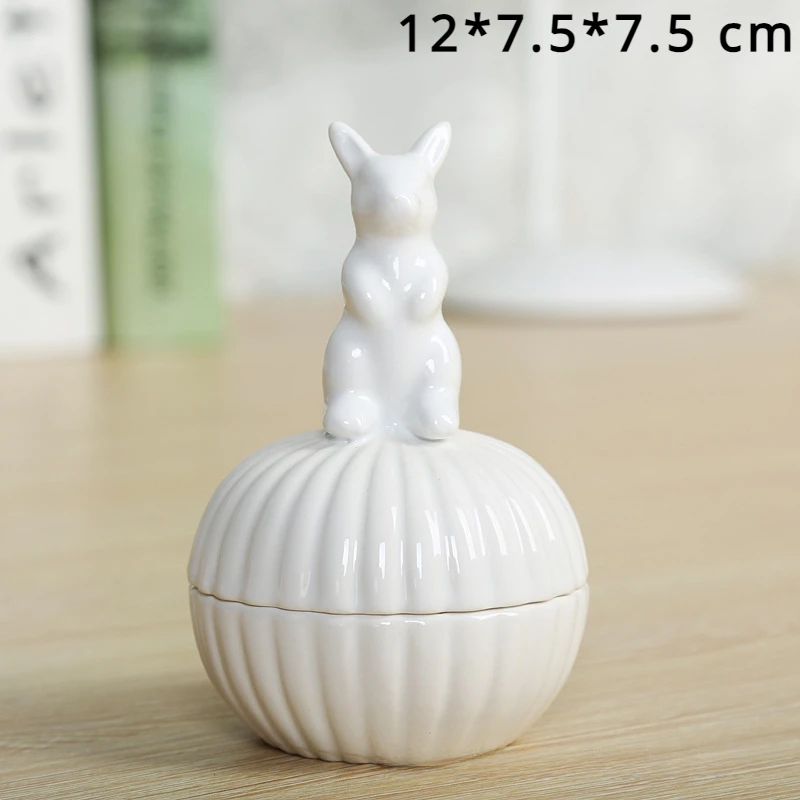 Creative White Ceramic Crafts Cute Little Animal Jewelry Box Rabbit Kittens Bird Packaging Storage Case Ornament Home Decoration