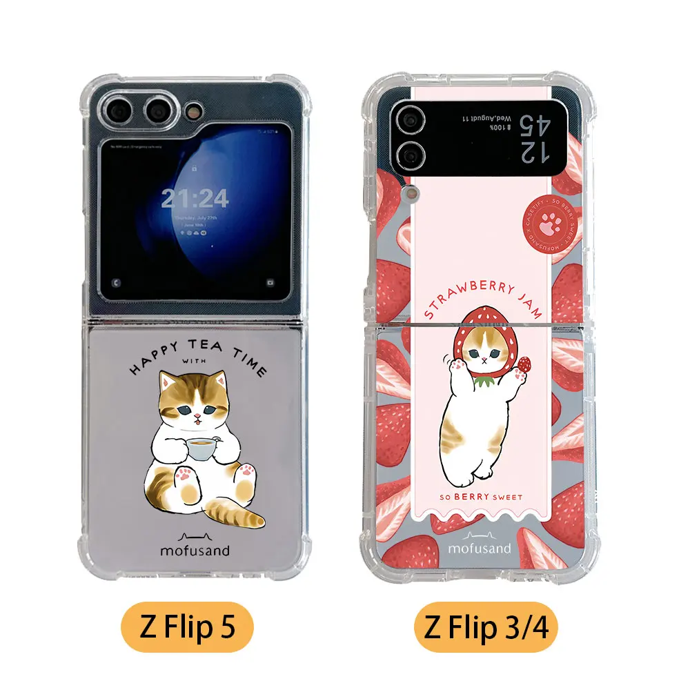 Cute M-Mofusands cat Phone Case for Samsung Galaxy Z Flip 3 4 Z Flip 5 6 Z Fold 4 5G PC Soft Anti-fall Back Cover