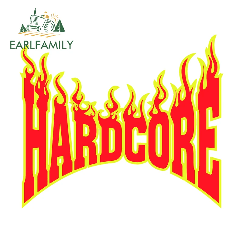 EARLFAMILY Hardcore Fire Reflective Car Sticker Funny Vinyl Car Wrap Surfboard Decal Waterproof Occlusion Scratch Car Gadget