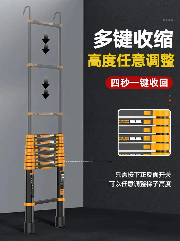 Telescopic Vertical Ladder 6m Project Folding Telescopic Lifting Hook Single Side Hanging Ladder One Word Household Aluminum