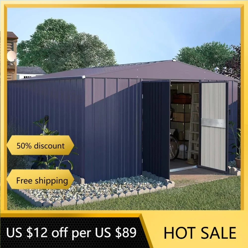 

10' x 10' Outdoor Storage Shed with Thickened Galvanized Steel, Metal Shed Garden Tool Storage Shed for Lawn Patio Backyard