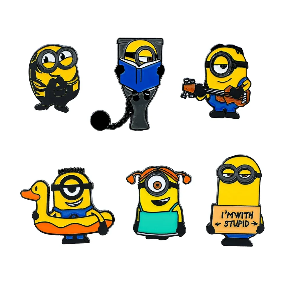 

6 шт., креативная брошь в стиле аниме, милые эмалированные булавки с миньонами, металлический значок, ювелирные изделия, одежда, аксессуары для рюкзака, подарок для друзей