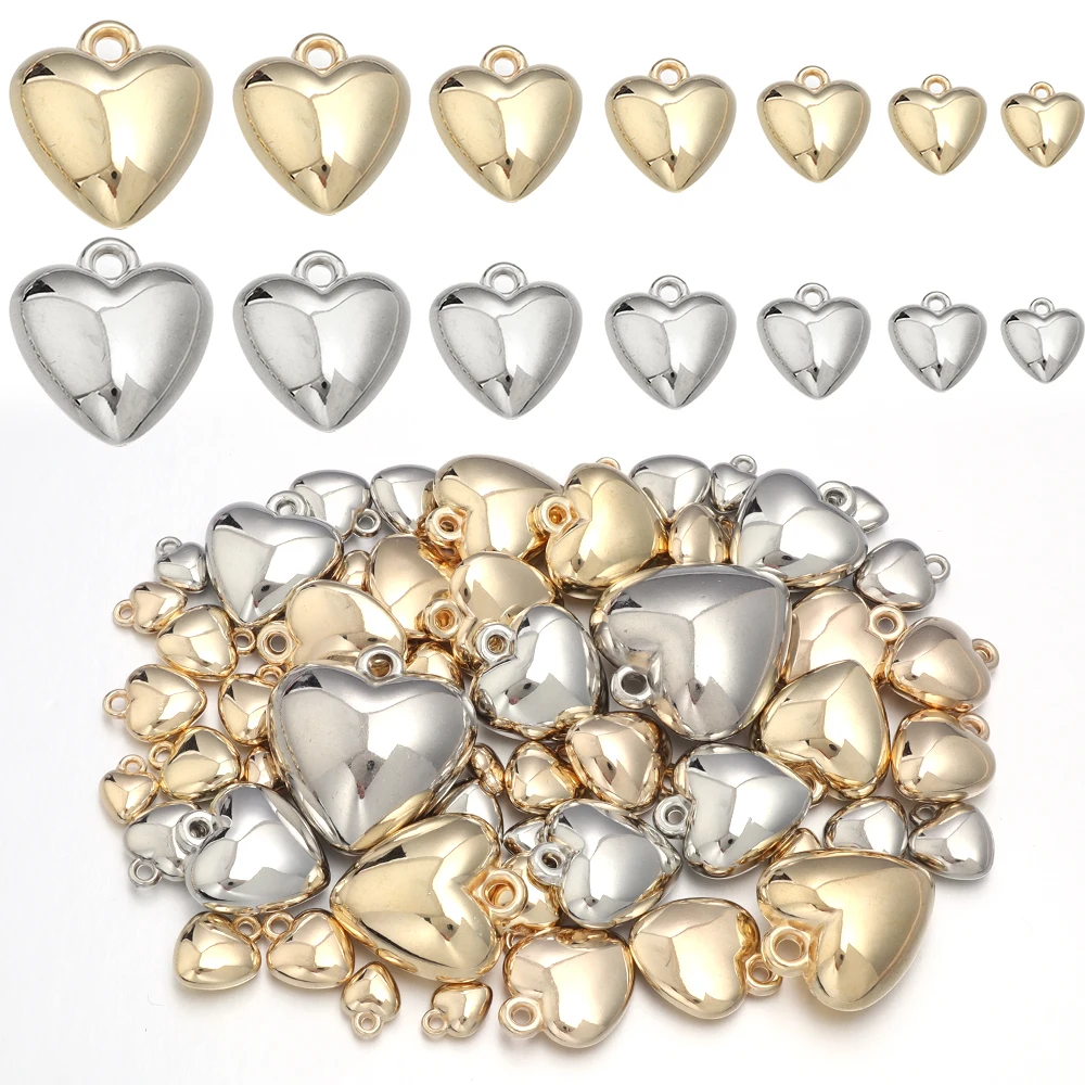 20pcs Heart Shape Pendant Beads CCB Metal Color Charm Beads for Jewelry Making DIY Bracelet Loose Spacer Bead Accessories