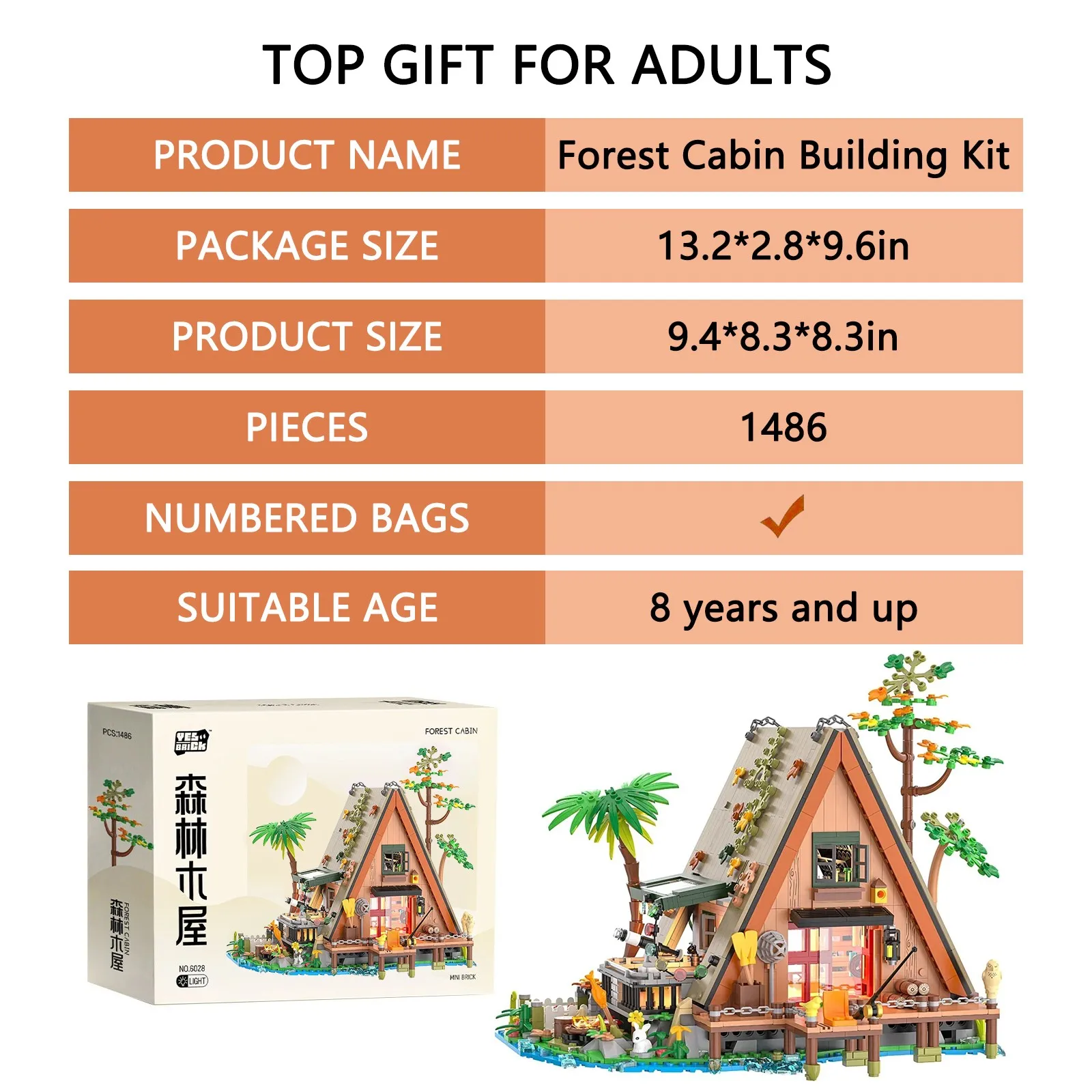1486 قطعة من مكعبات بناء بيت الغابات مع ضوء LED مجموعة عرض كابينة شجرة مجموعة طوب قابلة للبناء لمحبي الطبيعة والكبار والأطفال #5