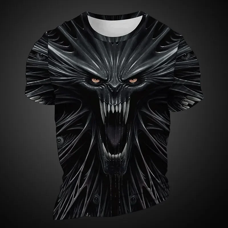 Men Devil Element Print T-Shirt Men Fashion Breathable Sweat Absorption Short Sleeve Men Fashion Casual Comfort Quick Drying Top