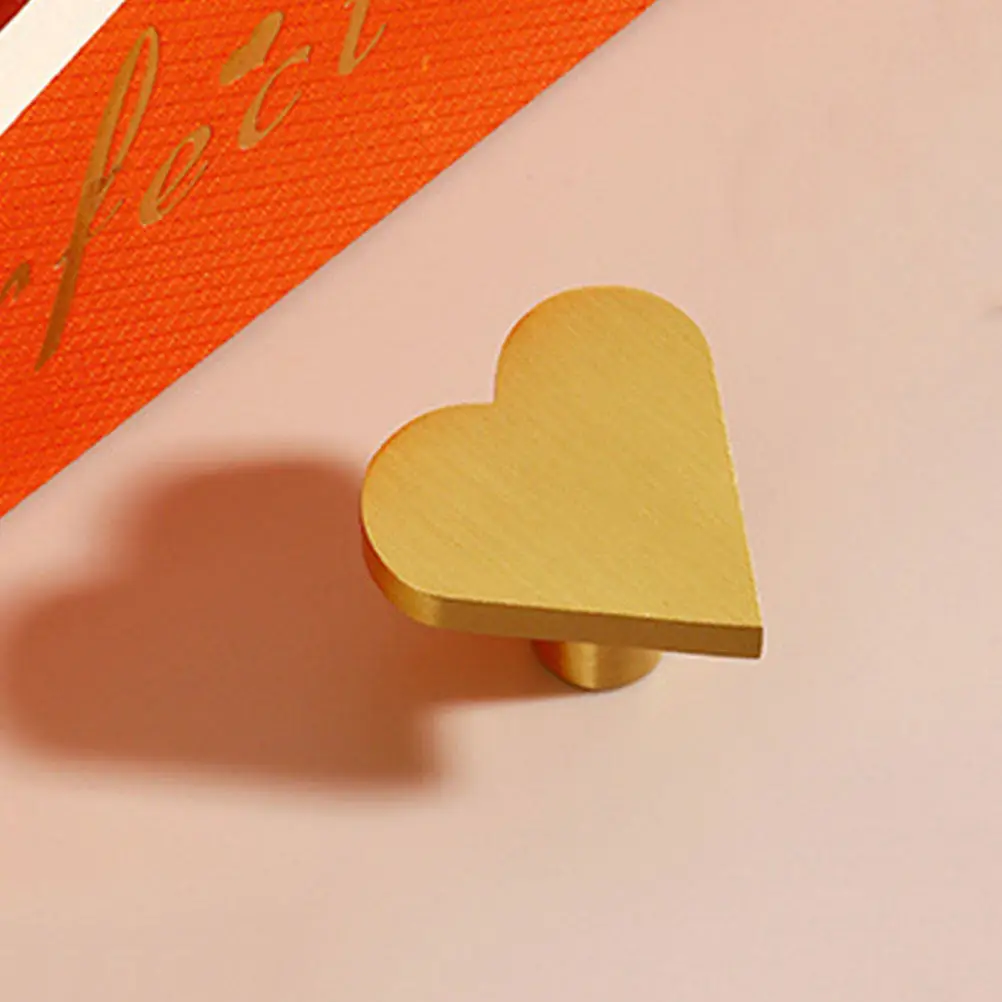 2Pcs Heart Shape Cabinet Knobs Gold Brushed Brass Drawer Handles Kitchen Dresser Wardrobe Cupboard Door Pulls Stylish Modern