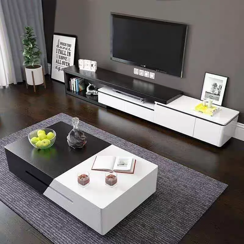 @#2025 Modern Walnut Coffee Table Tv Cabinet Extendable Rectangle  Coffee Table Luxury Tvstand with Storage Hidden Storage Space