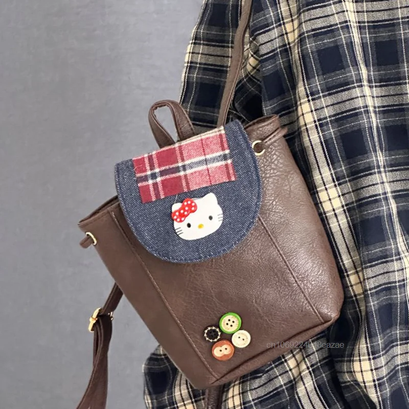 Sanrio Hello Kitty Niche Design Mini Denim Backpack New Fashion Trend Versatile Shoulders Bag Korean Style Cute Vintage Backpack