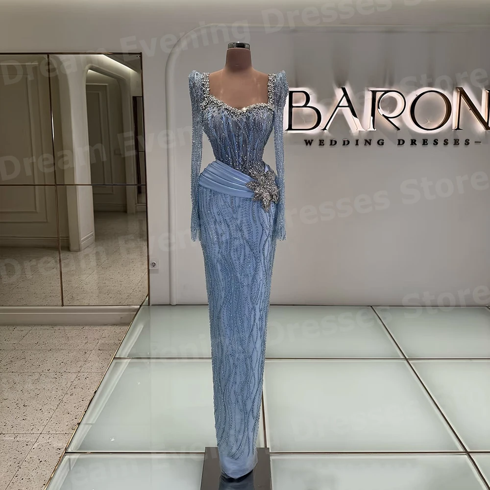 Luxuriöse Meerjungfrau-Abendkleider für Damen, maßgeschneiderte, langärmlige, perlenbesetzte Ballkleider, formelle Partykleider, Vestidos Para Mujer Elegantes