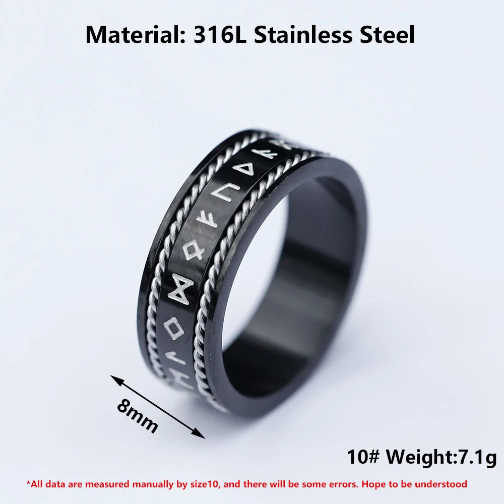 2024 New Creative  316L Stainless Steel Viking chain rune Ring For Men Fashion retro Amulet fashion Jewelry Gift free shipping