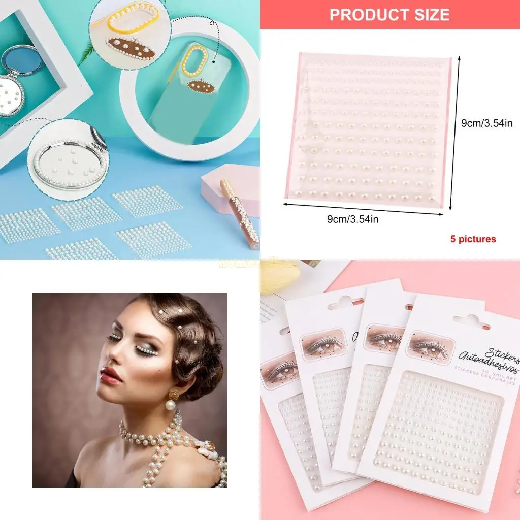 31bf 5 fogli sé adesivi adesivi perle, adesivi perle per capelli per trucco per il viso, capelli, unghie, carta per decori