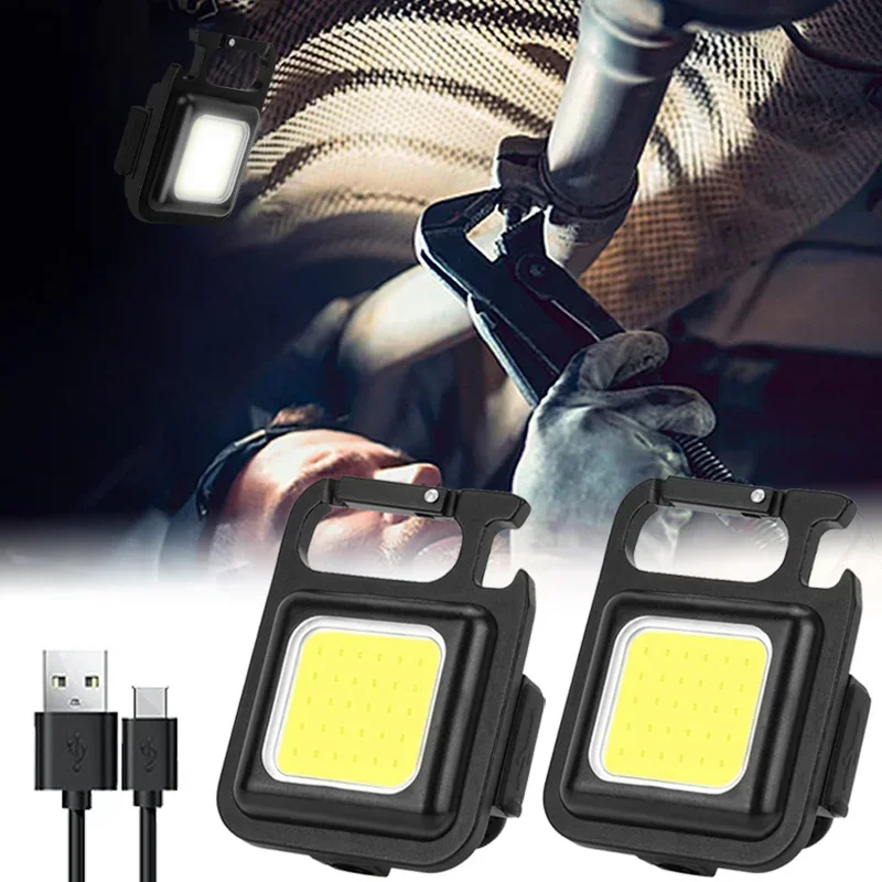 Mini Flashlight Rechargeable Glare COB Keychain Light USB Charging Emergency Lamps  Work Light Portable Outdoor Camping Light