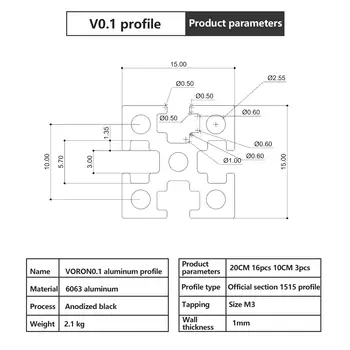 Vylepšete si sadu rámů z hliníkového extrudovaného profilu 1515 VORON 0.1 0.2 pro 3D tiskárnu, slitinový rám, držák, závitování, vrtání, sada profilů 6063 10 nejlepší prodej 1515 extruze - №1